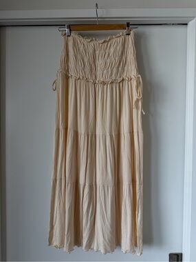Tiger Mist Cream Tiered Maxi Skirt with Smocked Waist